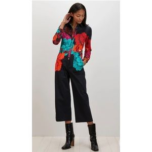 The Kit Alex Jumpsuit Black Floral Iris Cotton Utility Colorful New Size XS